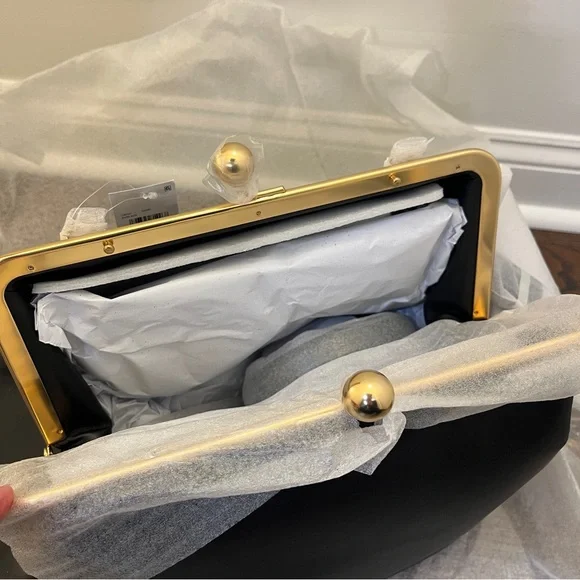 COACH Large Kisslock Frame Bag Designer Black Leather Clutch with Gold NEW TAGS - Picture 16 of 17